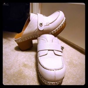 Coach turnlock leather clogs